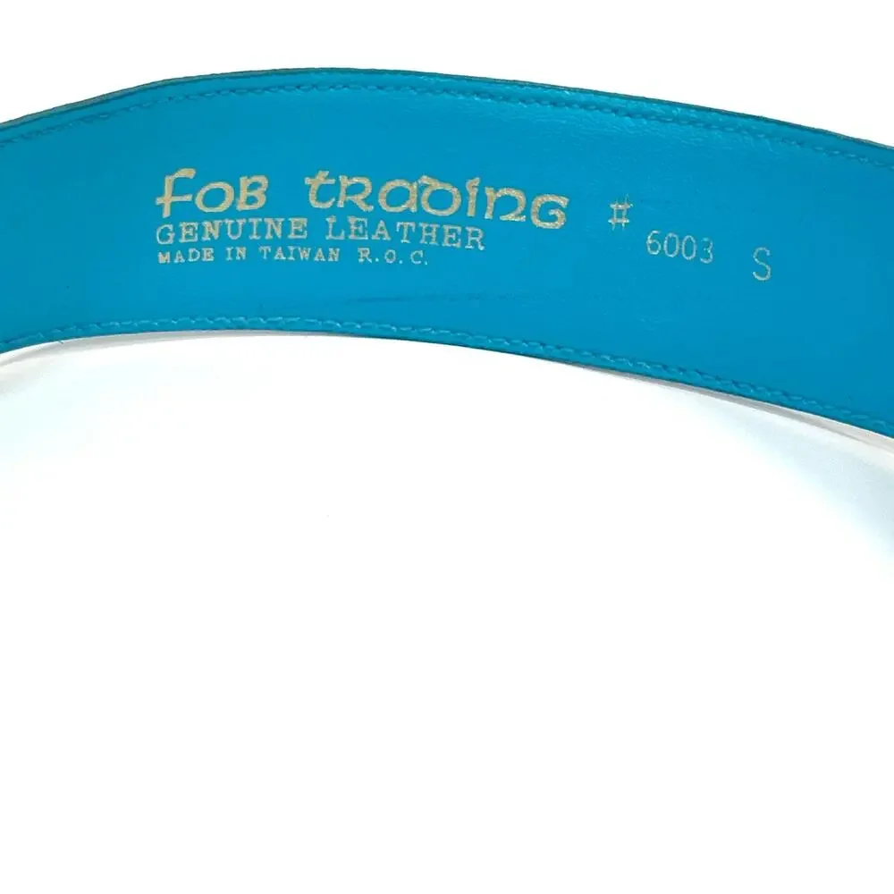 Vintage Fob Trading Turquoise Blue Genuine Leather Belt Small #6003